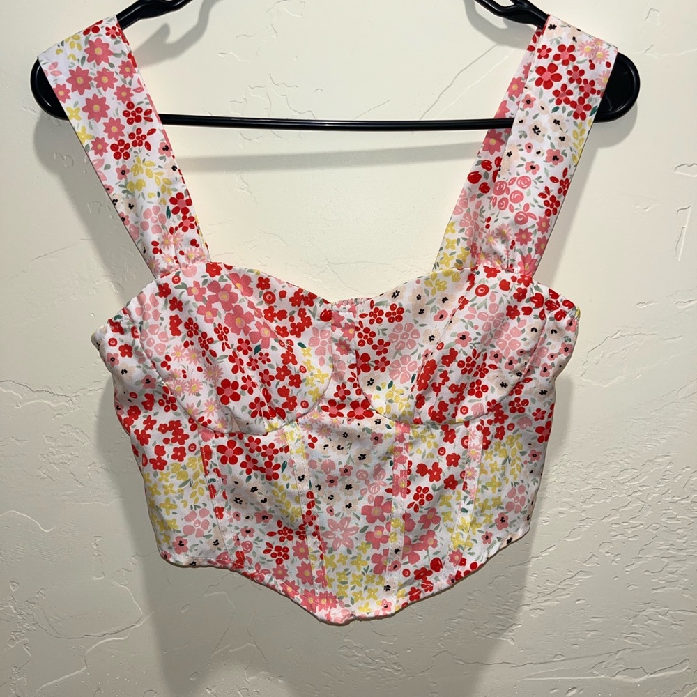 Floral Pink and Yellow Women's Top